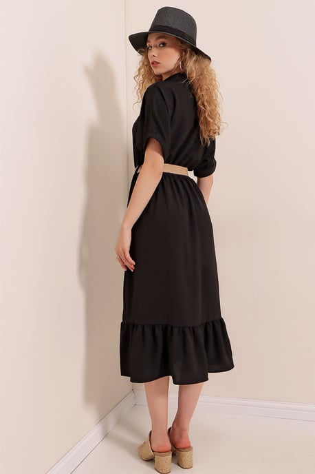 Texturiertes Midikleid mit Gürtel und Hemdkragen - Image 6