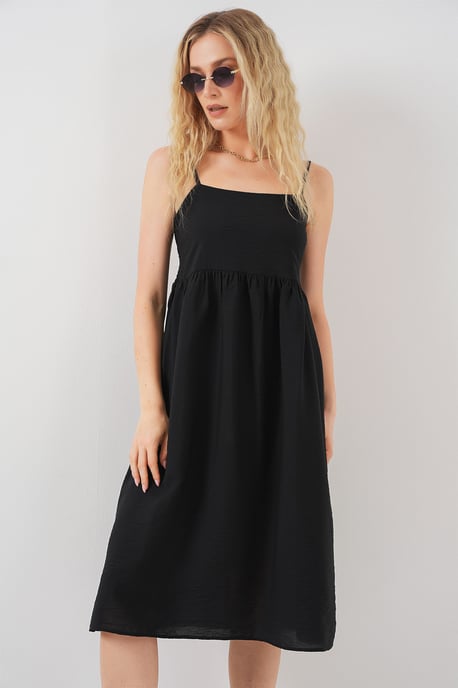 Kariertes Midi-Kleid mit quadratischem Kragen - Image 1