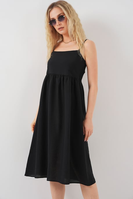 Kariertes Midi-Kleid mit quadratischem Kragen - Image 5
