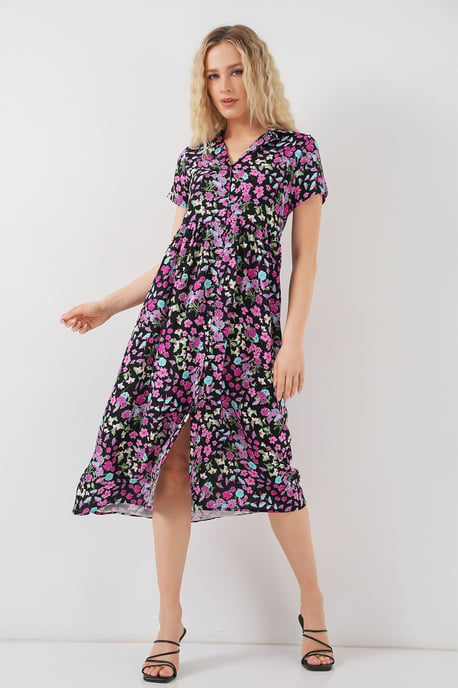 Blumiges Midikleid mit Hemdkragen - Image 2