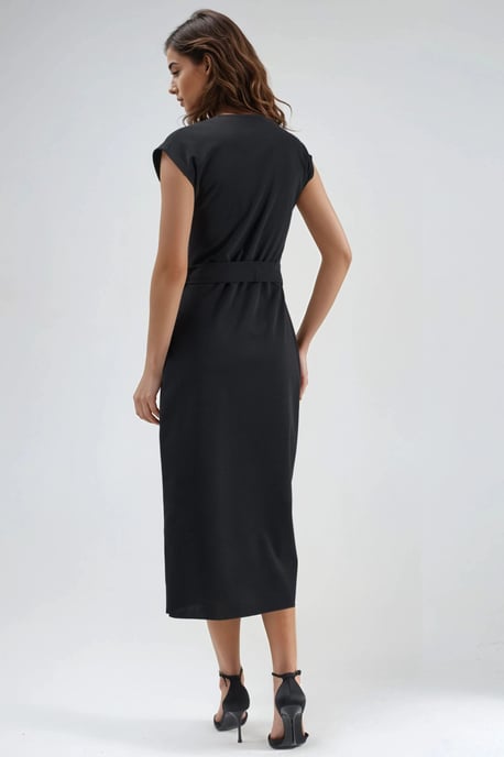 Gürtel-Midi-Kleid mit V-Ausschnitt - Image 3