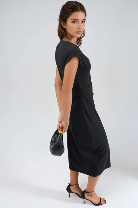 Gürtel-Midi-Kleid mit V-Ausschnitt - Image 4