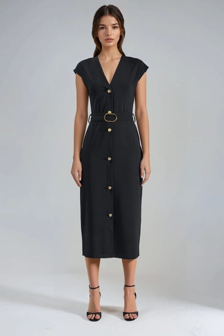 Gürtel-Midi-Kleid mit V-Ausschnitt - Image 6