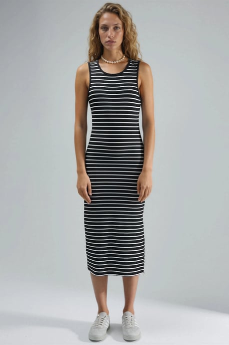 Gestreiftes Figurbetontes Midi-Kleid mit Rundhalsausschnitt - Image 6