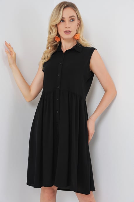 Ärmelloses Midi-Kleid mit Knopfleiste und Hemdkragen - Image 1