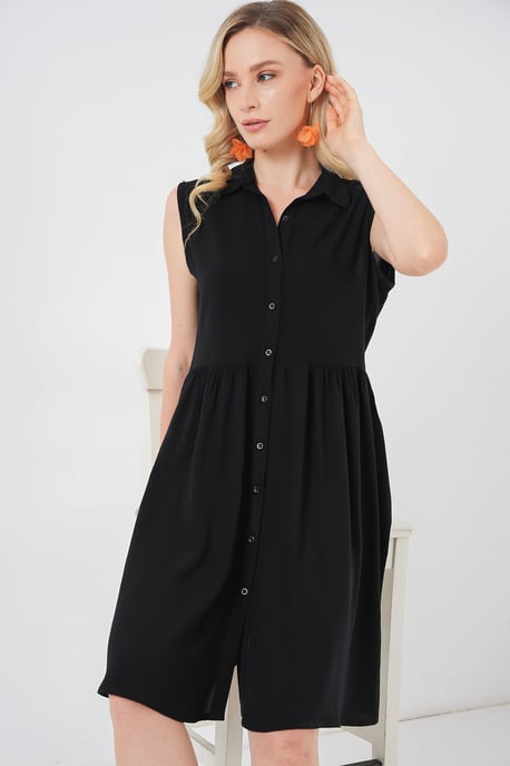 Ärmelloses Midi-Kleid mit Knopfleiste und Hemdkragen - Image 2