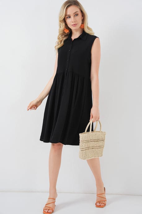 Ärmelloses Midi-Kleid mit Knopfleiste und Hemdkragen - Image 3