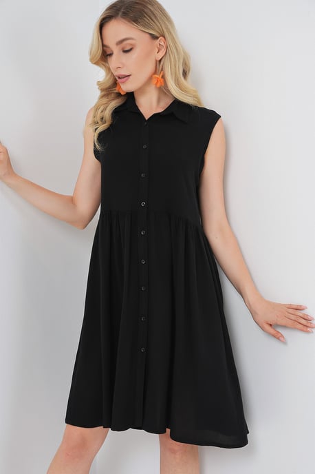Ärmelloses Midi-Kleid mit Knopfleiste und Hemdkragen - Image 4