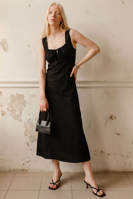 Midi Leinenkleid mit Bindedetail - Image 1