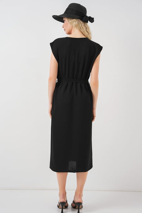 Strukturiertes V-Ausschnitt-Midikleid mit Knopfverschluss - Image 6