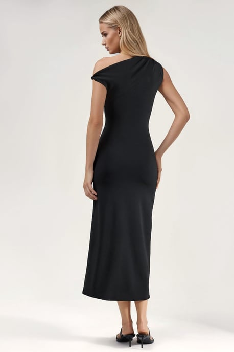 Asymmetrischer Kragen Bodycon Midi Kleid - Image 2