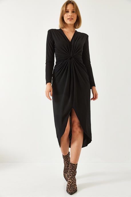 V-Ausschnitt Raffung Midi-Kleid - Image 3