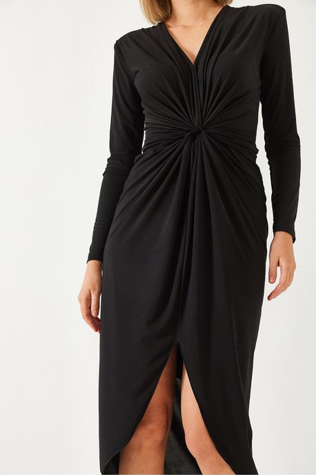V-Ausschnitt Raffung Midi-Kleid - Image 4