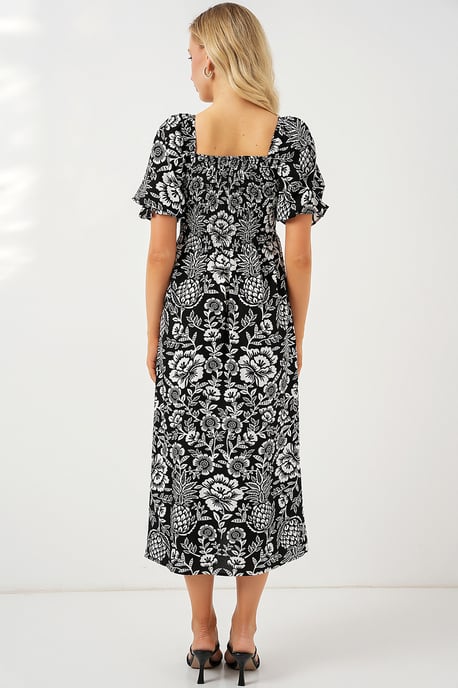 Blumen-Midikleid mit quadratischem Kragen und Schlitz - Image 6