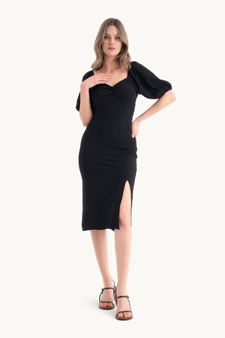 Herzchen-Ausschnitt Midi-Kleid mit seitlicher Schlitze - Image 3