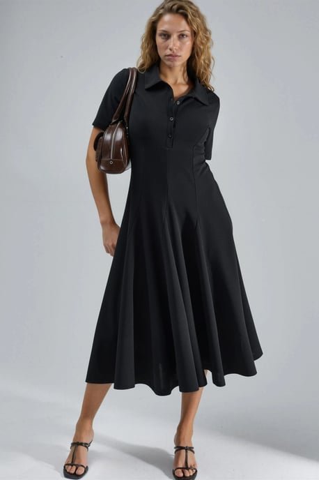 Midi A-Linien-Kleid mit Hemdkragen - Image 4