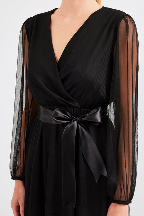 Midi-Tüllkleid mit Schleife und V-Ausschnitt - Image 5