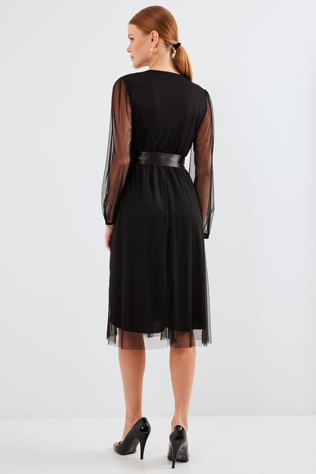 Midi-Tüllkleid mit Schleife und V-Ausschnitt - Image 6