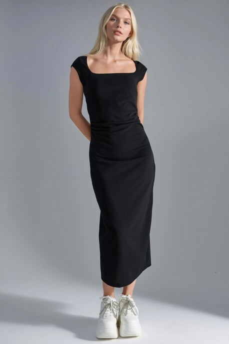 Midi-Kleid mit quadratischem Ausschnitt und Schlitzdetails - Image 1
