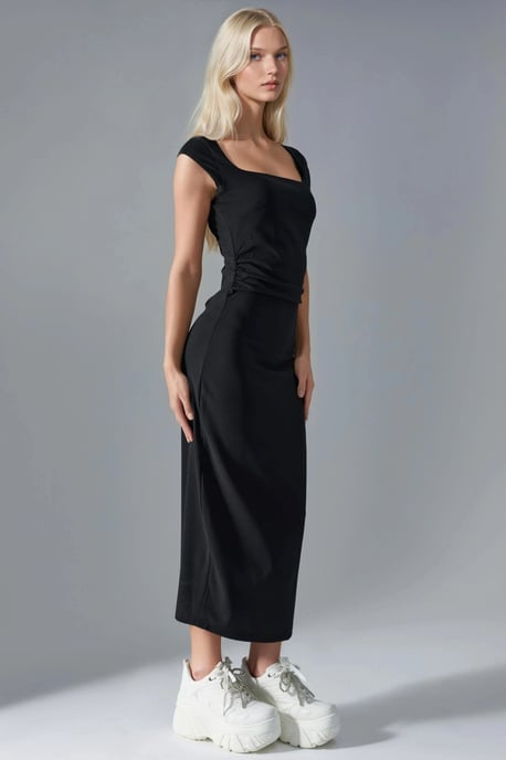 Midi-Kleid mit quadratischem Ausschnitt und Schlitzdetails - Image 2