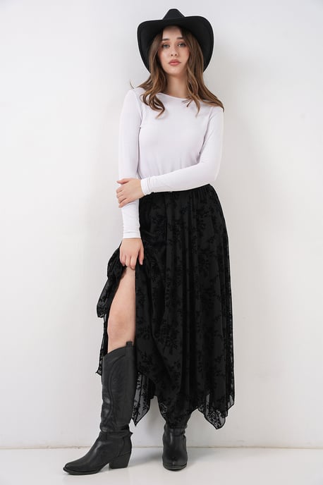 High-Waist Blumen A-Linie Maxi-Rock - Image 3