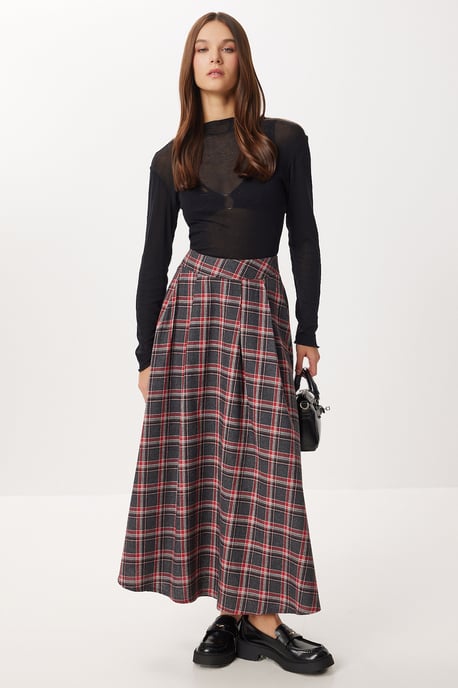 Kariierter High-Waist Faltenrock MIDI - Image 2