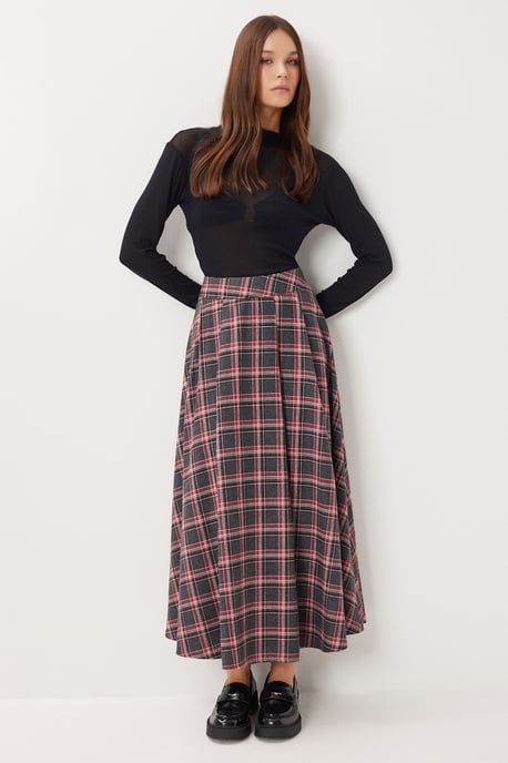 Kariierter High-Waist Faltenrock MIDI - Image 3