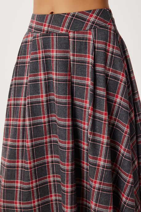 Kariierter High-Waist Faltenrock MIDI - Image 5