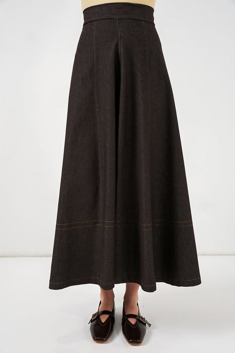 Hoch taillierter Denim A-Linien Maxi-Rock mit Taschen - Image 4