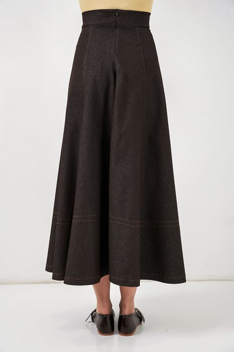 Hoch taillierter Denim A-Linien Maxi-Rock mit Taschen - Image 6