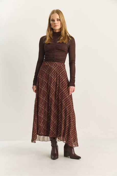 Hochtaillierter Maxikleid Chiffon Karo-Rock - Image 2