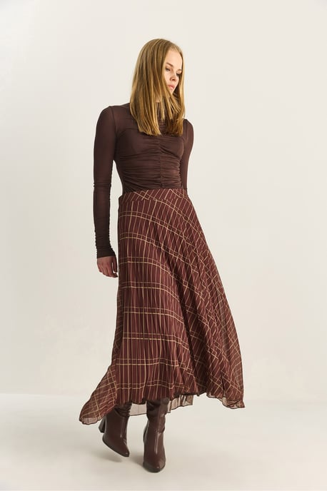 Hochtaillierter Maxikleid Chiffon Karo-Rock - Image 3
