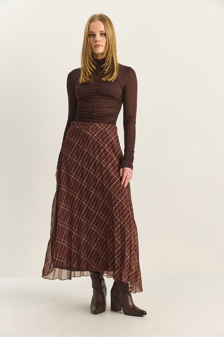 Hochtaillierter Maxikleid Chiffon Karo-Rock - Image 4