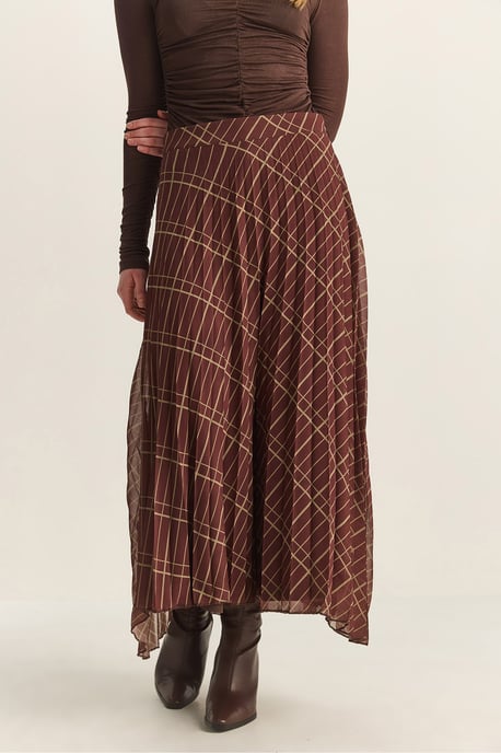 Hochtaillierter Maxikleid Chiffon Karo-Rock - Image 5