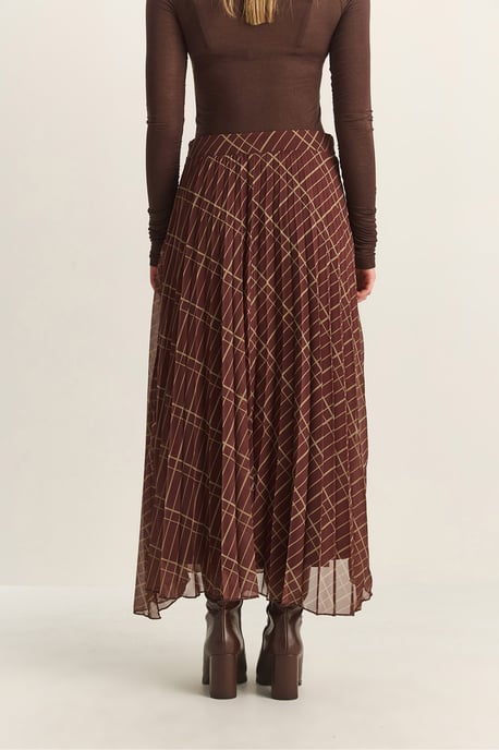 Hochtaillierter Maxikleid Chiffon Karo-Rock - Image 6