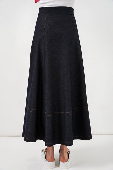 Hoch taillierter Denim A-Linien Maxi-Rock mit Taschen - Image 5