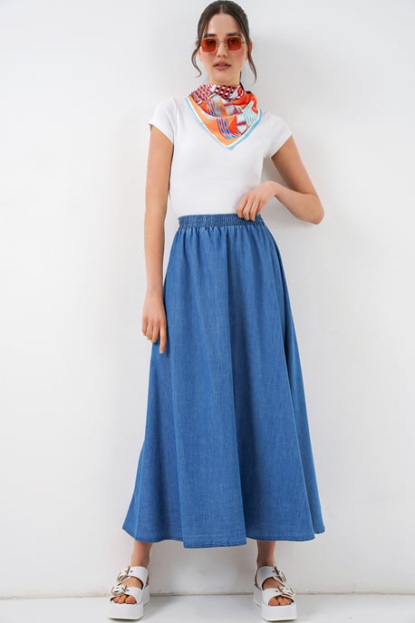 Hochtaillierter A-Linien Denim Maxirock - Image 3