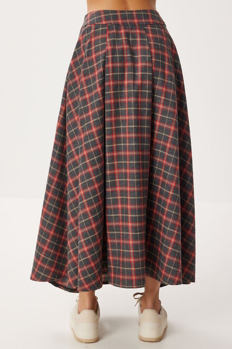 Kariierter Hohe Taille Faltengürtel Midi-Rock - Image 5