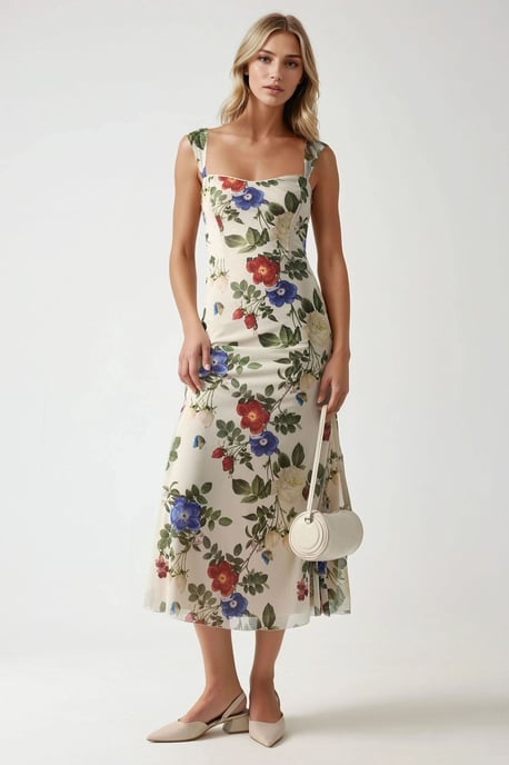 Gemustertes Maxikleid mit Herzkragen - Image 1