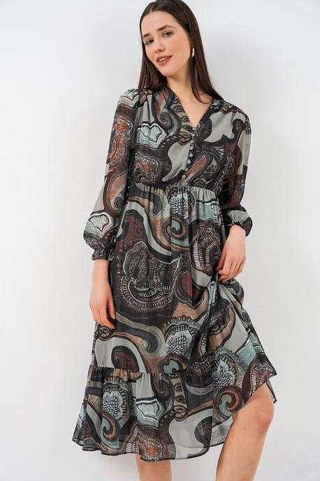 V-Ausschnitt Midi-Kleid mit Knopfverschluss - Image 1