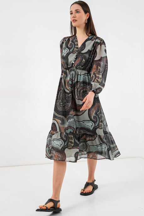 V-Ausschnitt Midi-Kleid mit Knopfverschluss - Image 2