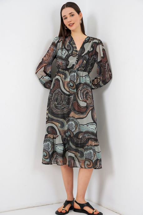 V-Ausschnitt Midi-Kleid mit Knopfverschluss - Image 3