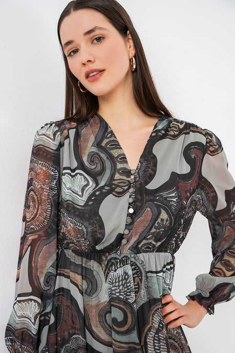 V-Ausschnitt Midi-Kleid mit Knopfverschluss - Image 4