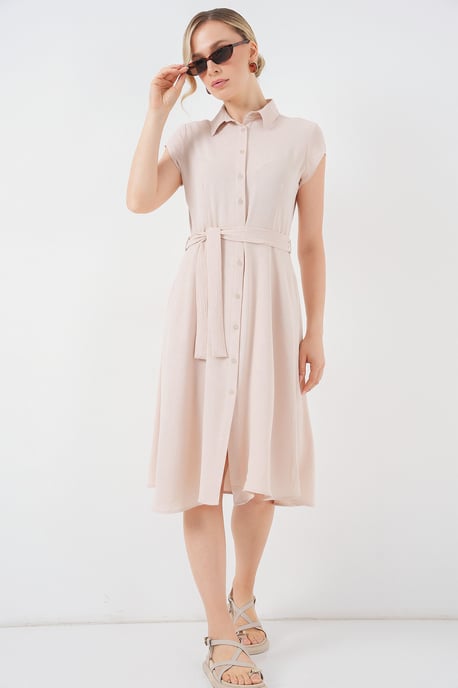 Kleid mit Knopfleiste, A-Form, Midi-Länge und Binde-Detail - Image 2