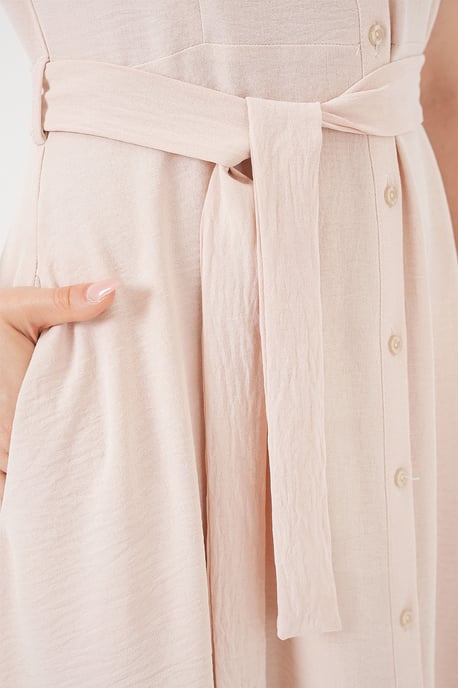 Kleid mit Knopfleiste, A-Form, Midi-Länge und Binde-Detail - Image 5