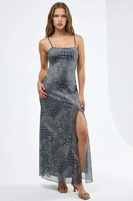 Kleid mit quadratischem Ausschnitt und Druck in Midi-Länge - Image 1