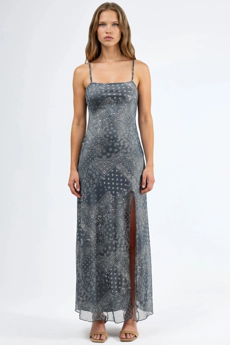 Kleid mit quadratischem Ausschnitt und Druck in Midi-Länge - Image 6