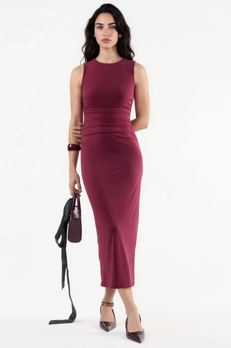 Figurbetontes Midi-Kleid mit Drapierungsdetail und Rundhalsausschnitt - Image 1