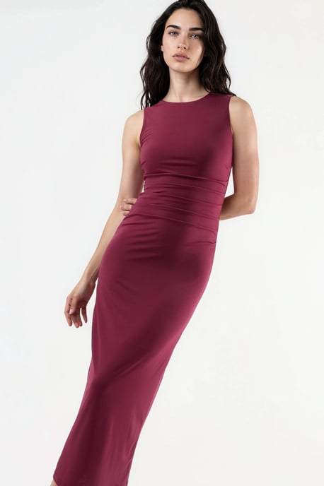Figurbetontes Midi-Kleid mit Drapierungsdetail und Rundhalsausschnitt - Image 2