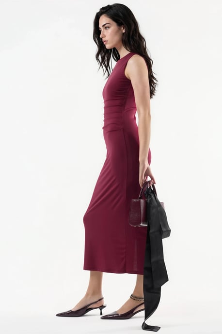 Figurbetontes Midi-Kleid mit Drapierungsdetail und Rundhalsausschnitt - Image 3